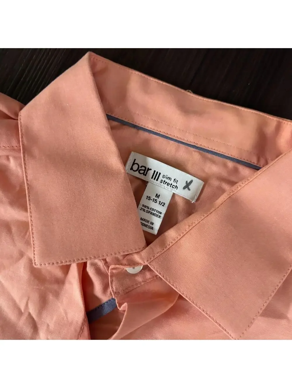 Bar III Men's Button Down Shirt Size Medium Coral Long Sleeve Slim Fit Stretch